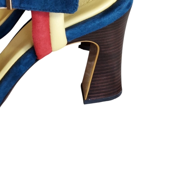 Tory Burch Red and Blue Heels Vibrant Color Block Design - Picture 3 of 16